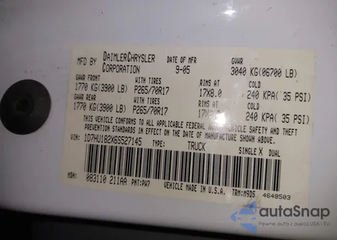 2006 Dodge Ram 1500 Slt/Trx4 Off Road/Sport z USA, uszkodzony, nr VIN 1D7HU182X6S527145